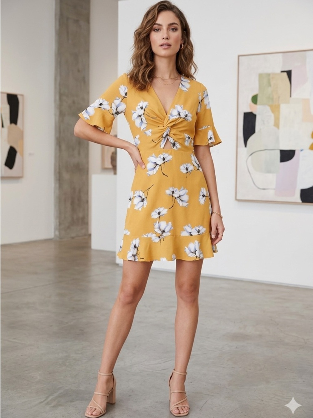 Miami Mustard Yellow Floral Print Dress